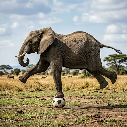 Unique Elephant Balancing on Soccer Ball