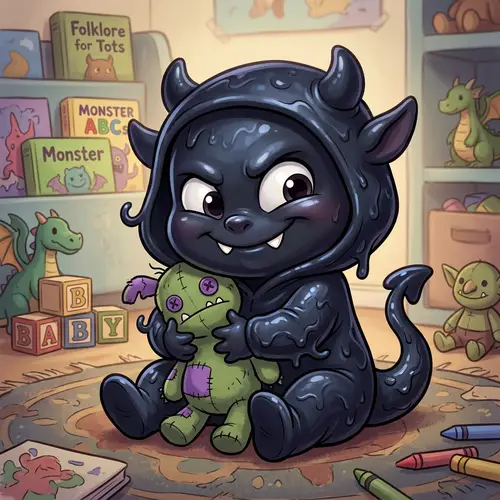 Adorable Baby Cartoon Character in Folklore-Inspired Costume