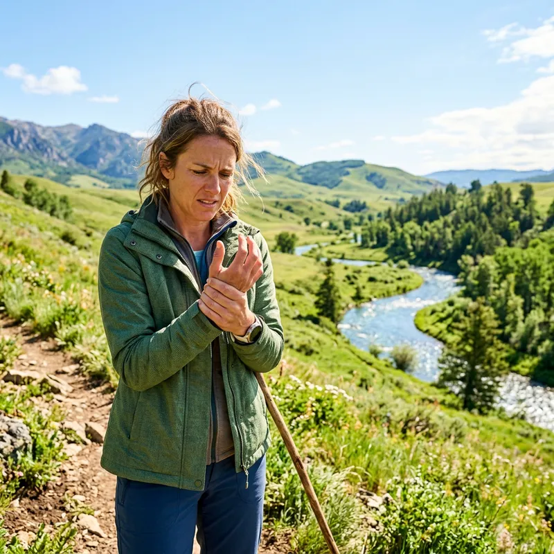 Woman in Pain Amidst Nature: Bright & Soothing Relief