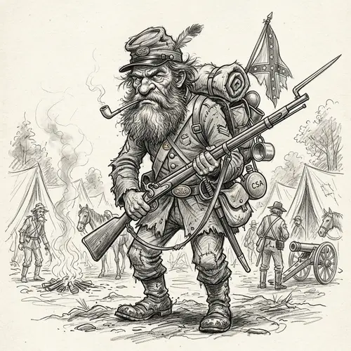 Exaggerated Civil War Southern Soldier Caricature