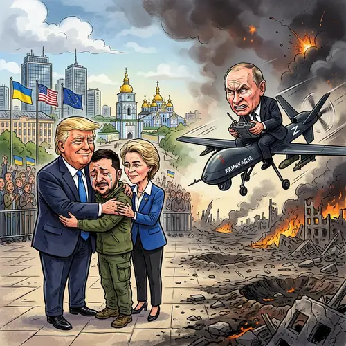 Trump, Ursula, and Zelensky: A Caricatured Encounter