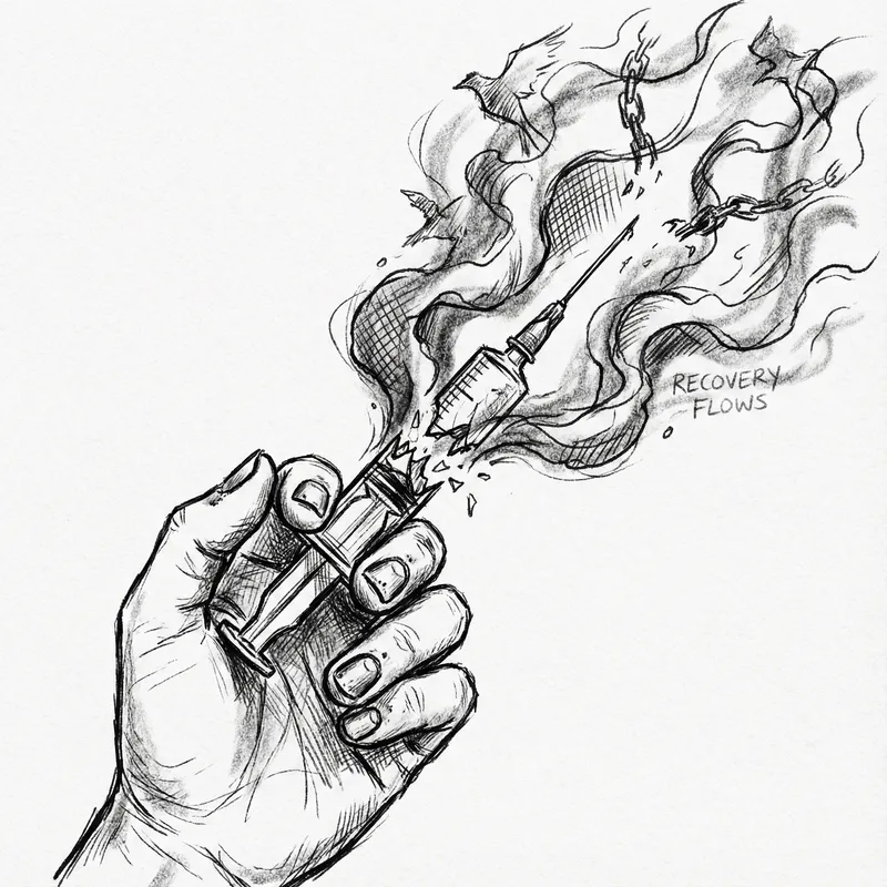 Abstract Recovery Art: Broken Syringe Symbolism