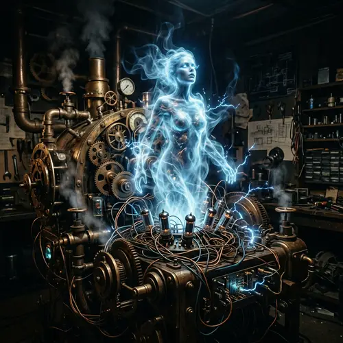 Ghost in the Machine: Eerie Presence Among Bronze Gears and Circuits