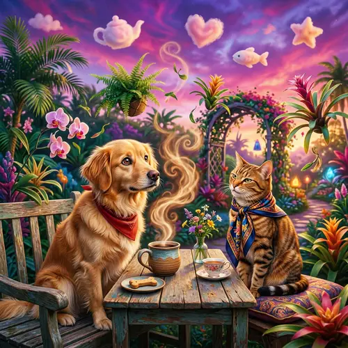 Surreal Canine and Feline Friendship in Color