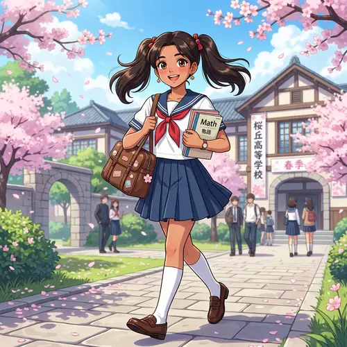 South Asian Teenage School Girl in Anime Style | Traditional Sailor Uniform