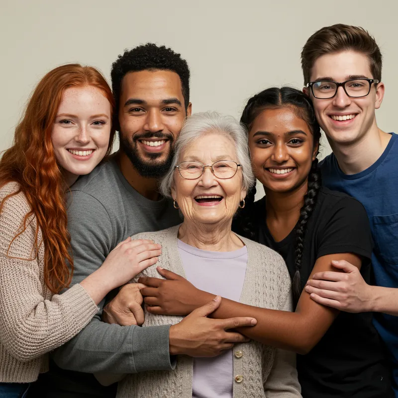 College Girls Embracing Grandma for a Photo