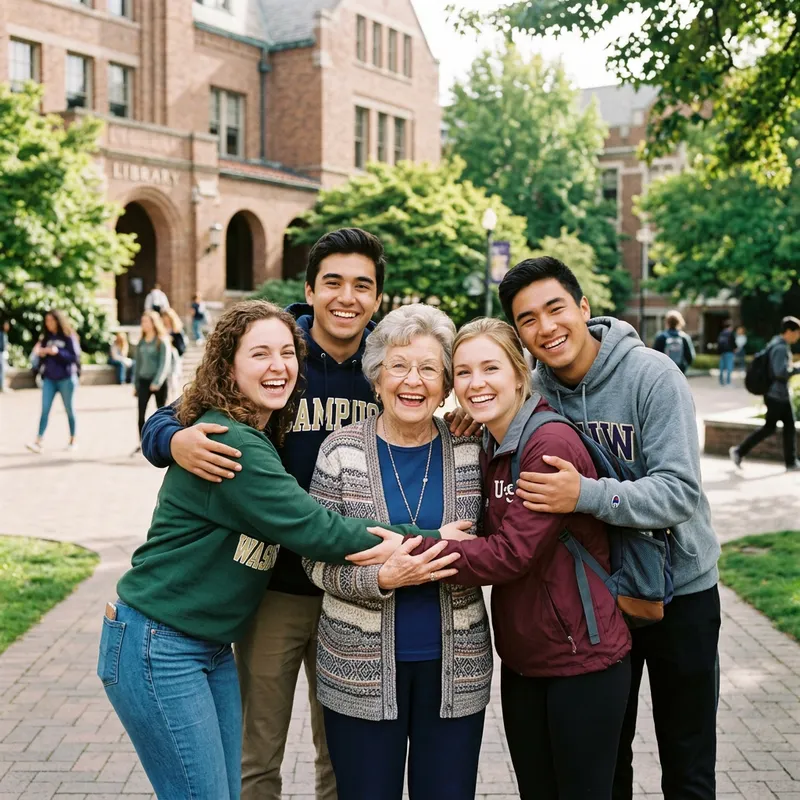 College Girls Embracing Grandma for a Photo