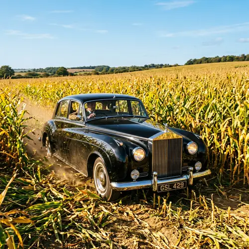 Luxurious Classic British Car Cruising Through Cornfield