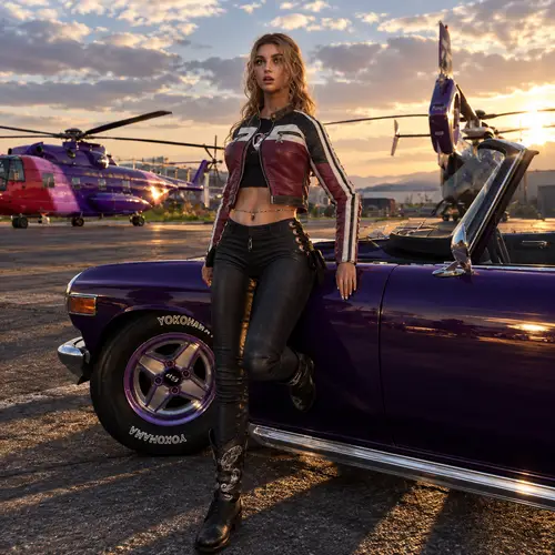 Realistic Photo Enhancement of a Woman and Helicopters