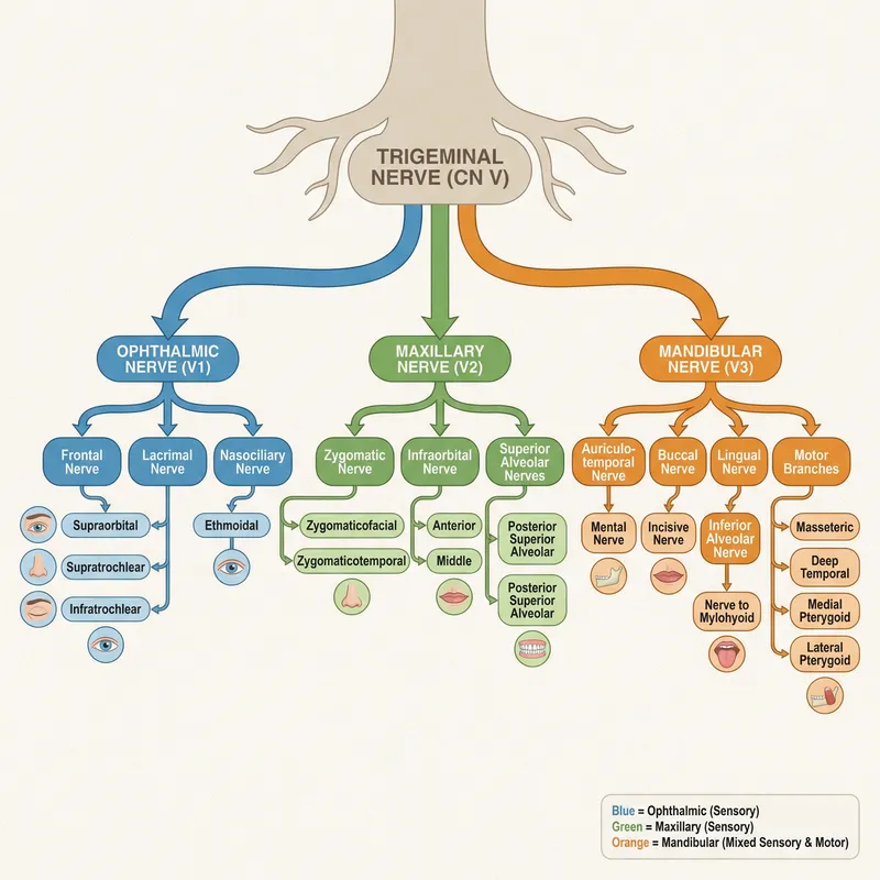 Trigeminal Nerve Branches & Subdivisions Diagram