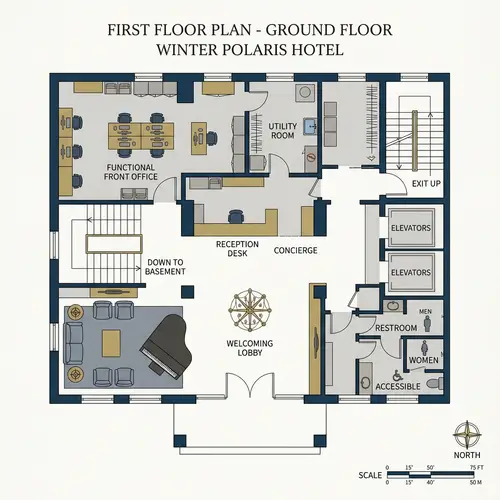 First Floor Plan for Winter Polaris Hotel - Elegant & Functional Design