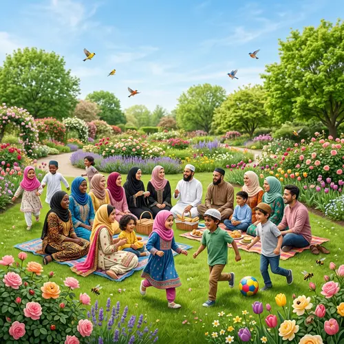 Joyful Gathering of Diverse Muslim Parents in Nature