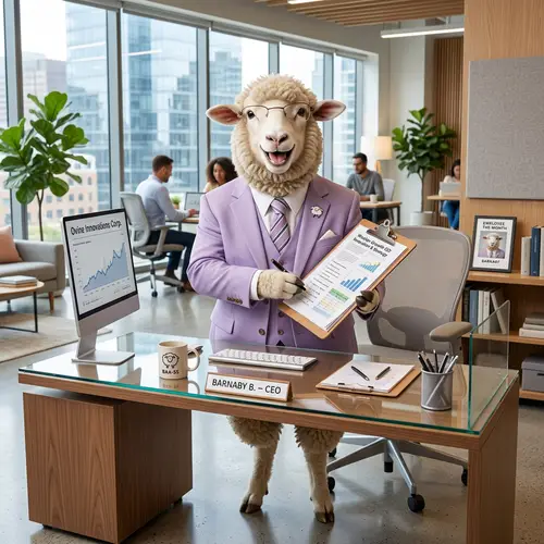 Cheerful Business Sheep in Office | Unique Office Decor