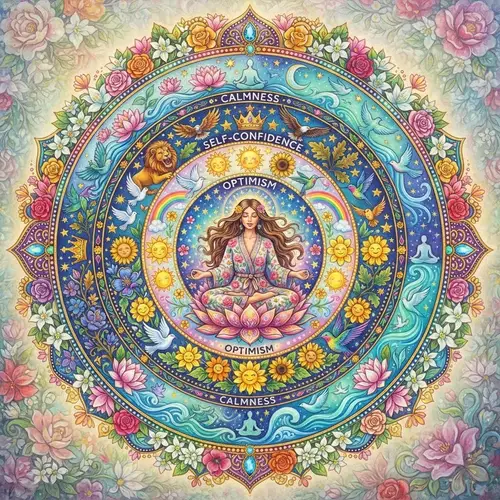 Colorful Mandala Art with Flowers and Symbols