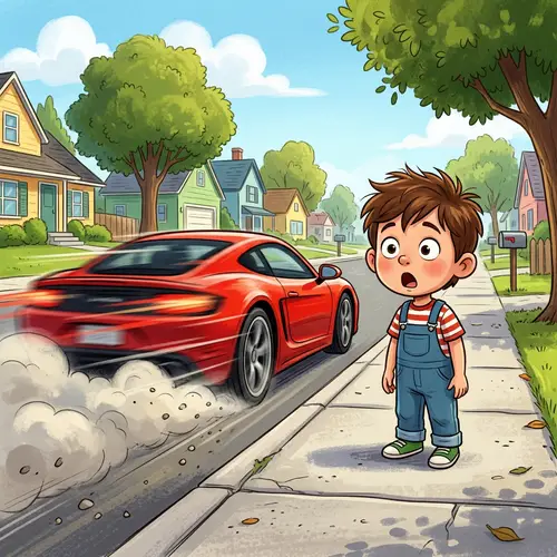 Surprised Child Watches Fast Car Rush By | Safety Scenario