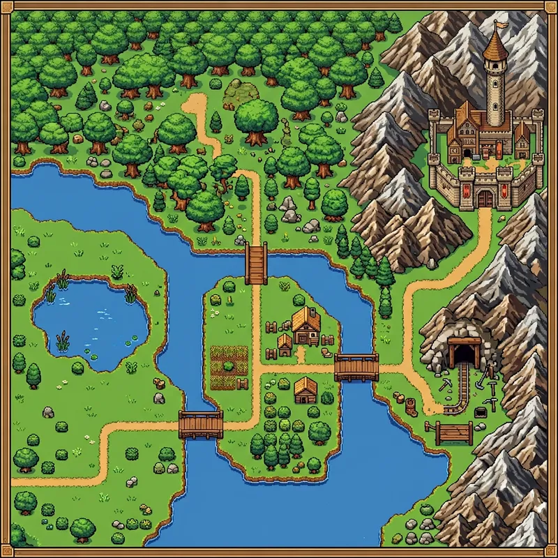 Pixelated Adventure Map: Explore Retro Stylish Lands