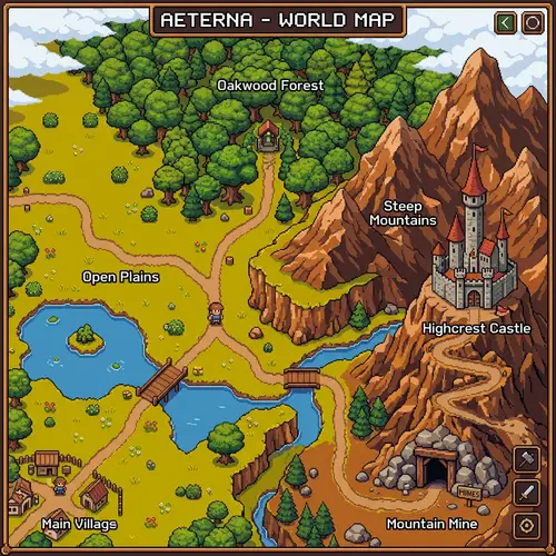 Pixel Art Retro Game Level Selector Map | Pixelated Adventure Scene