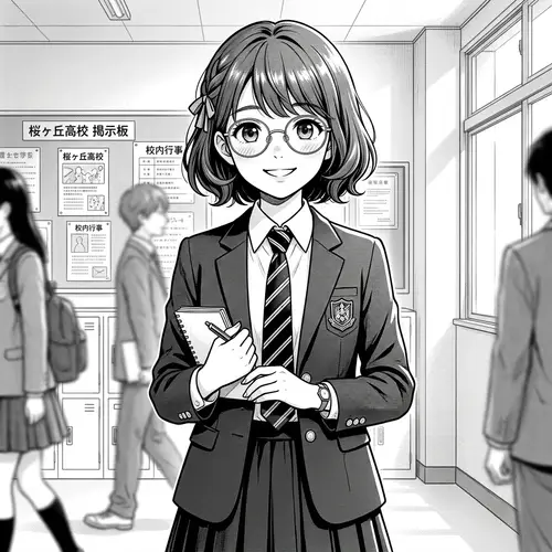 Monochrome Anime Portrait of High School Girl