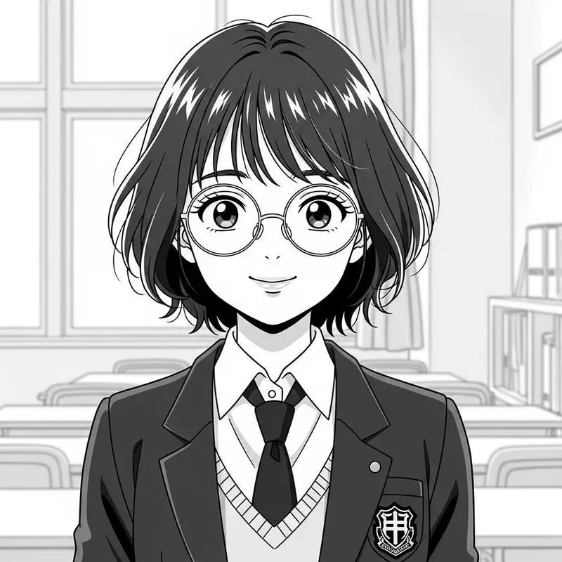 Monochrome Anime Portrait of High School Girl