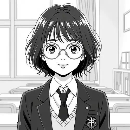 Monochrome Anime Portrait of High School Girl