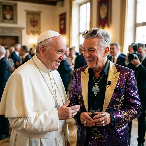 Religious Figure Engages with Flamboyantly Dressed Singer