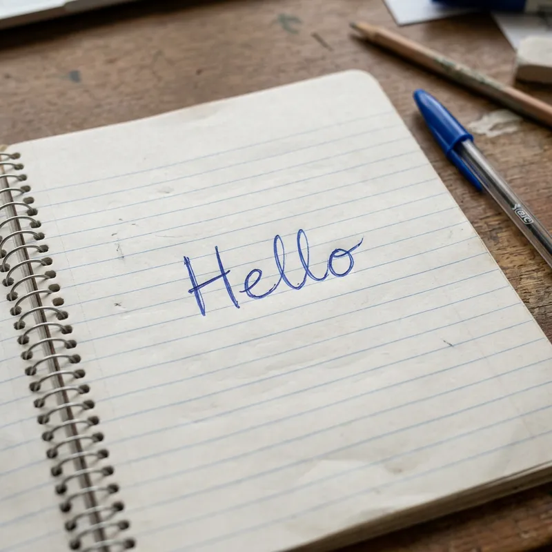 Realistic Pen Mark of 'Hello' on Notebook