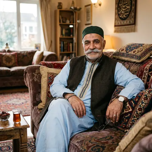 Culturally Unique Middle-Eastern Man Resting on Plush Sofa