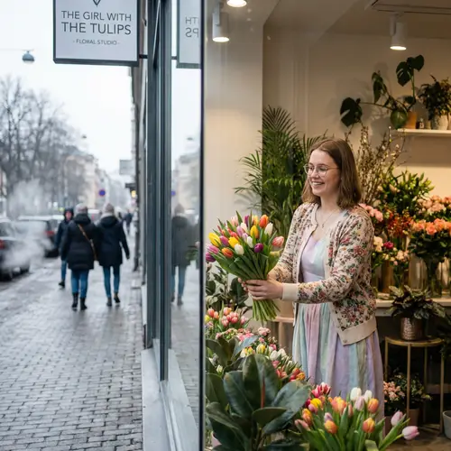 The Girl with the Tulips: Enchanting Flower Seller in a Dark City