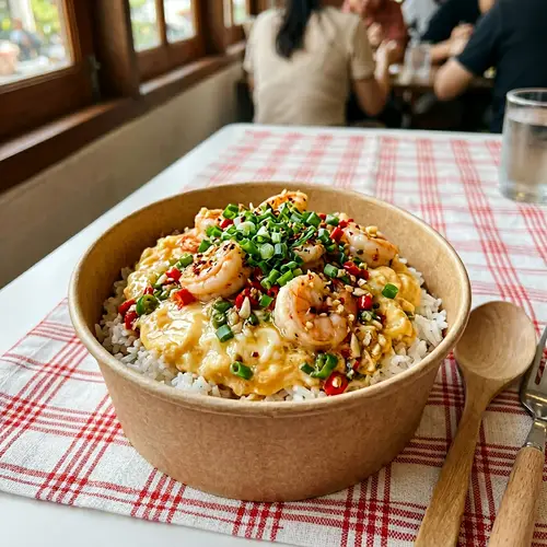 Shrimp & Egg Rice Bowl with Garlic & Chile