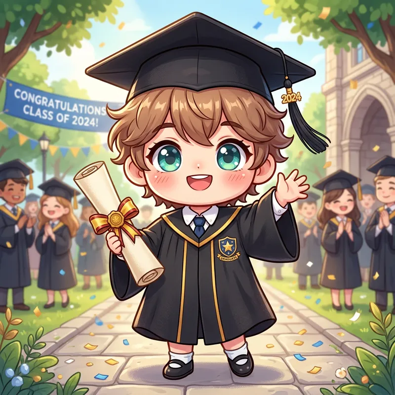 Cute Chibi Graduate with Diploma - Adorable Image