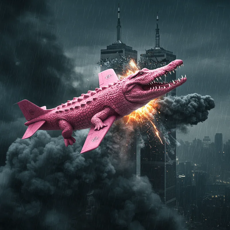 Pink Crocodile Airplane in a Stormy Sky