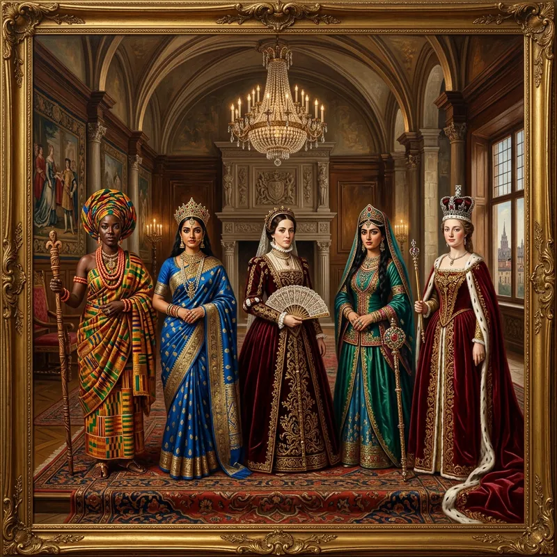 Historical Queens Depicted in Ornate Attire Historical Queens Depicted in Ornate Attire