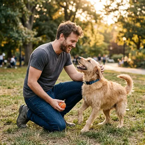Candid Photo of a Man Playing with His Dog