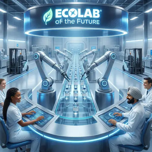 Futuristic Factory Production Line with Autonomous Robots and Eco-Friendly Processes