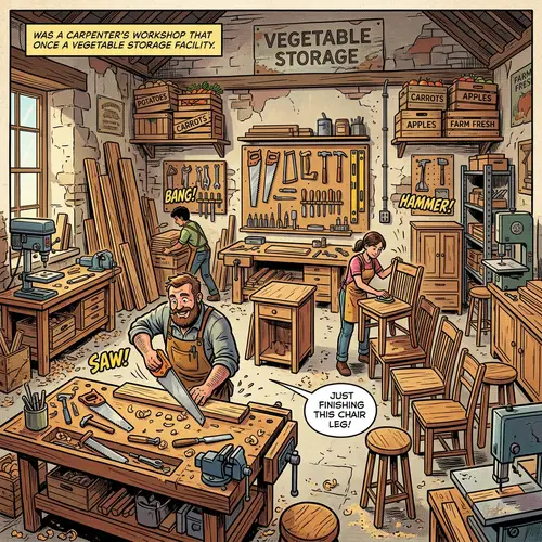 Carpenter's Workshop in Comic Book Style | Wooden Artefacts