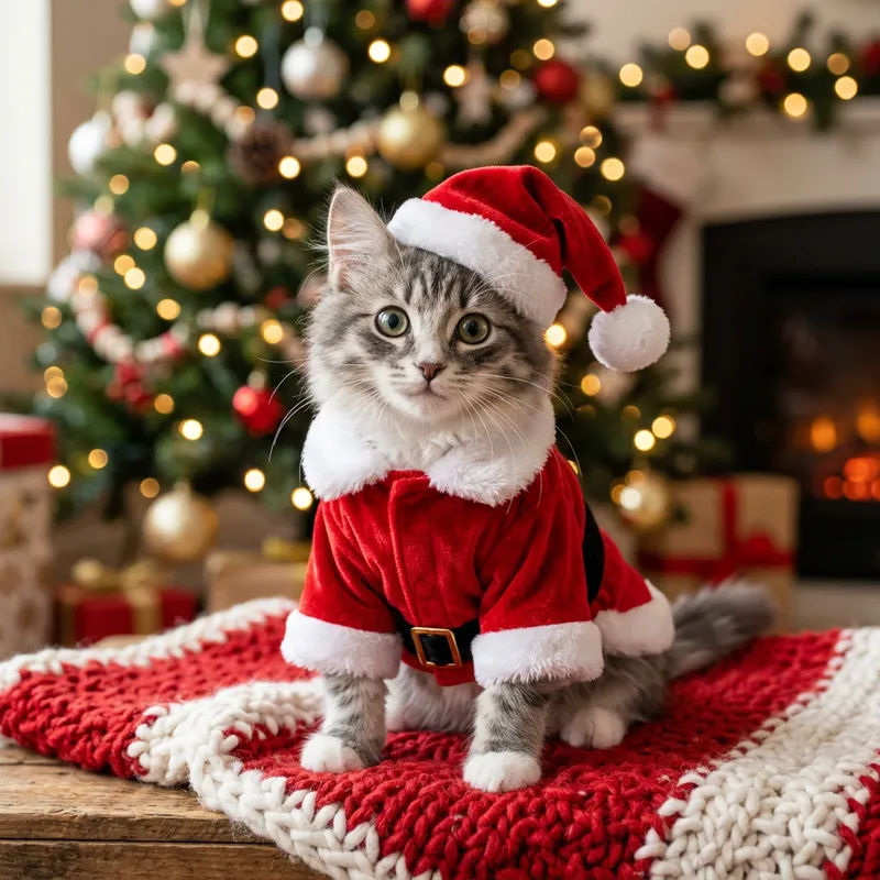 Adorable Cat in a Santa Claus Costume