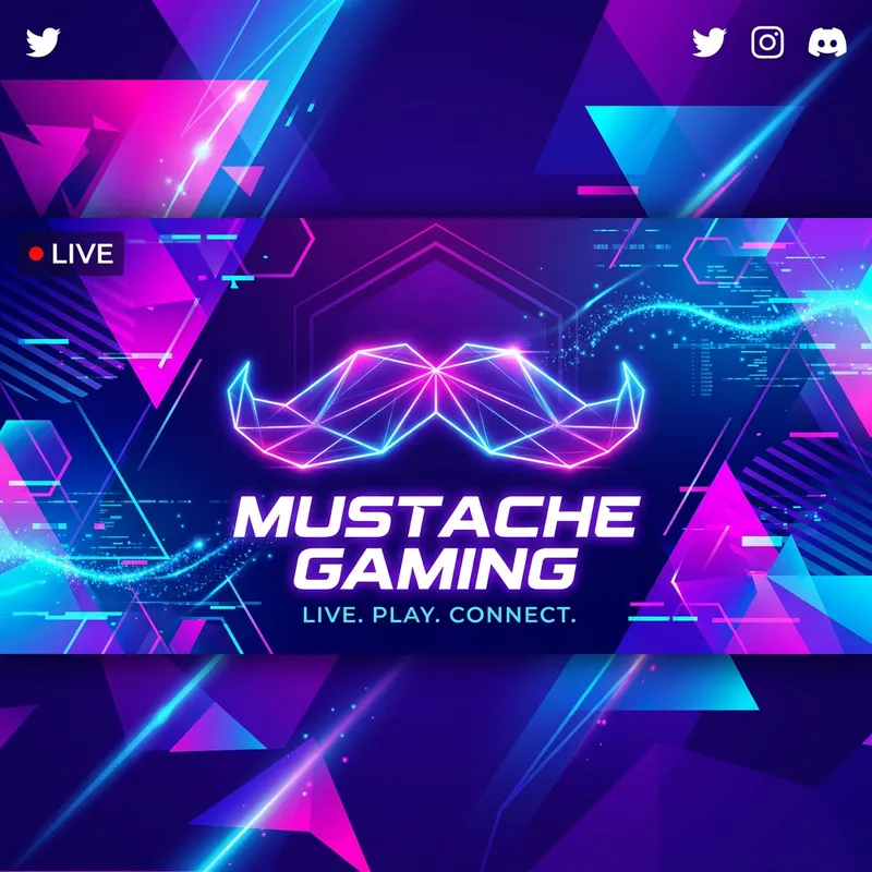 Modern Twitch Channel Banner Design with Moustache