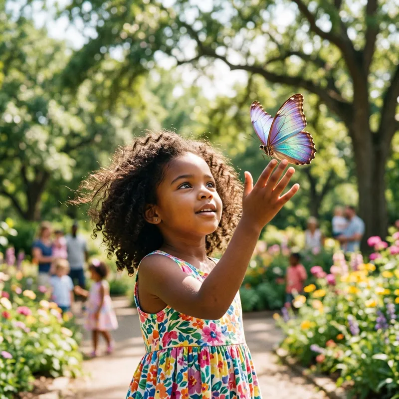African-American Girl Releases Butterfly: Magical Childhood Moment African-American Girl Releases Butterfly: Magical Childhood Moment