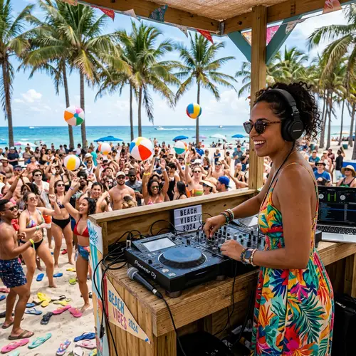 Hispanic Female DJ Mixing Summer Beats | Beach Party Fun