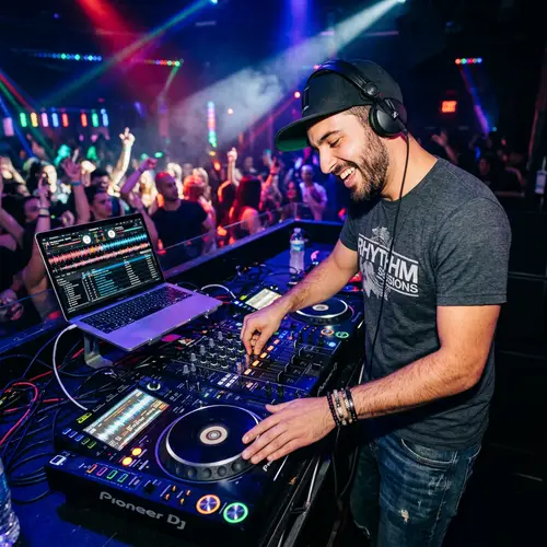 Energetic DJ Entertainment with Cool Cap and Headphones