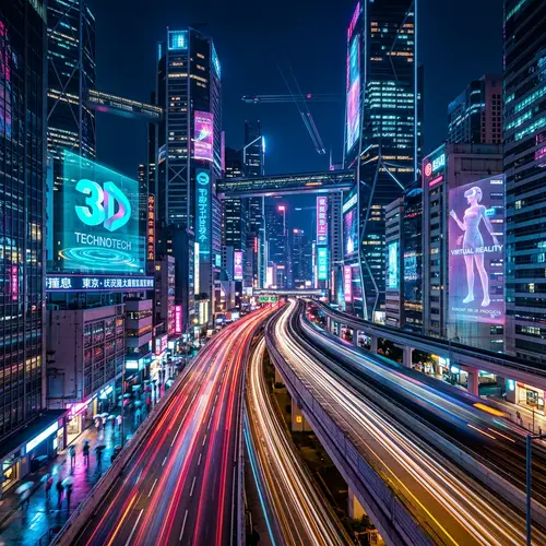 Futuristic Cityscape Night | Neon Lights & Holographic Displays