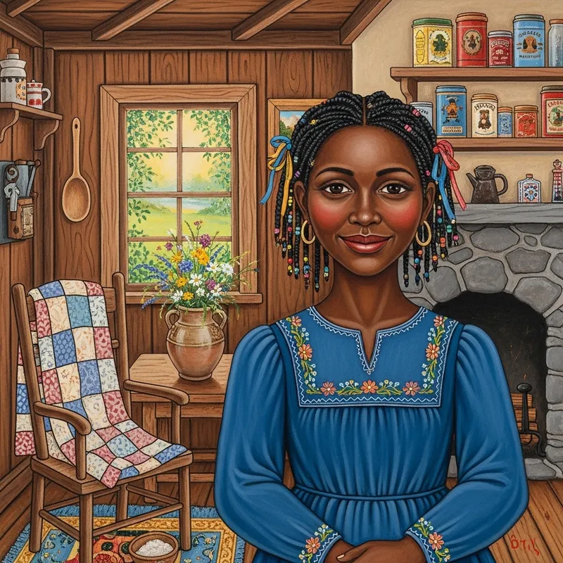 Folk Style Painting of a Beautiful Black Woman