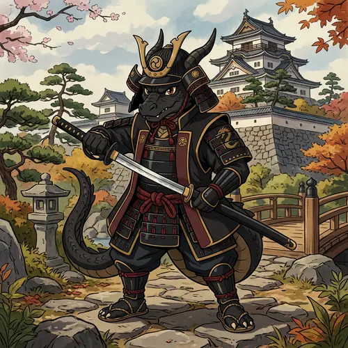 Adorable Samurai Dragon with Katana | Animated Style