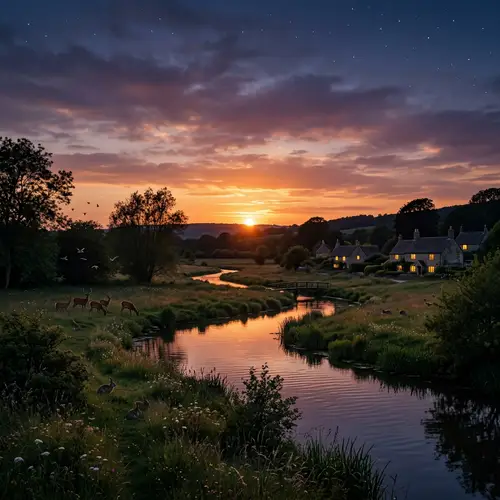 Tranquil Sunset Scene: Peaceful Nightfall Landscape