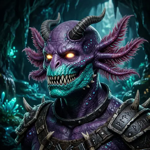 Fantastical Purple Skinned Character with Axolotl-Style Gills