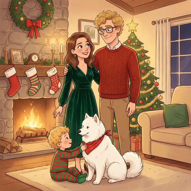 Charming Cartoon Christmas Family Portrait Charming Cartoon Christmas Family Portrait