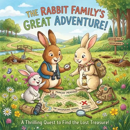 Adventurous Rabbit Family: Kids' Book Cover Art
