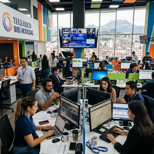 Modern Ecuadorian Newsroom: Energetic Workplace with Diverse Journalists
