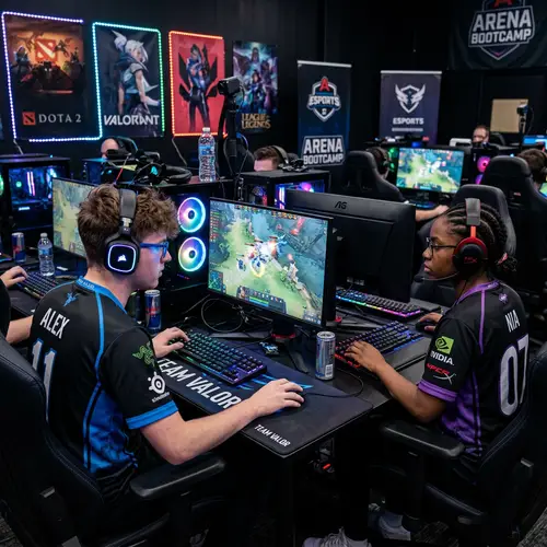 Intense Competitive Esports Gaming Scene with Distinctive Characters