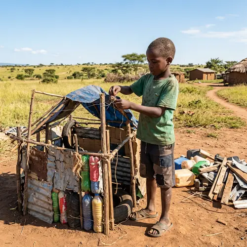 Inspiring Story: Young African Child Building House with Resourcefulness